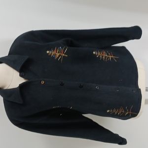 Glitterwear vintage fleece shacket (shirt+jacket) w embroidered Xmas trees-sz M